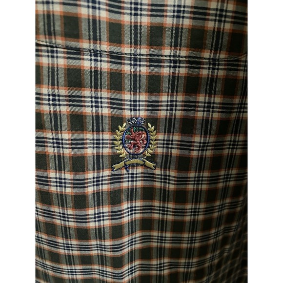 Tommy Hilfiger Men's M Green Orange Plaid Button-Down Cotton Long Sleeve Shirt - Picture 6 of 8
